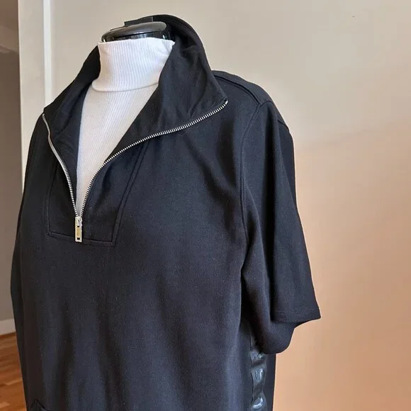 DKNY Logo 1/4-zip-front S/S cotton-mix knit dress sporty Athleisure XL comfy - Picture 4 of 13